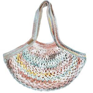 Mesh Market Bag Crochet Stretchable Sunlit Seafoam Colors, Brand New Handmade